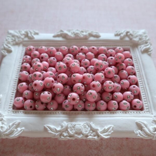 Contas acrílicas com brilhantes- 8 mm Rosa claro