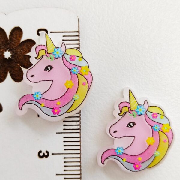 Aplique em acrílico unicórnio rosa 20x15 mm
