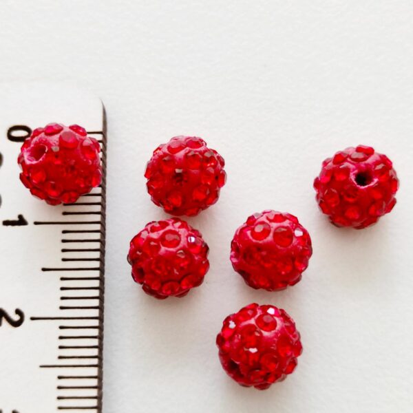 Contas em pele com strass 8 mm- Vermelho