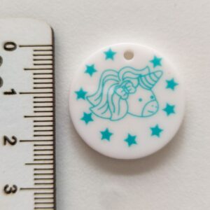Pendente medalha em acrílico unicórnio- 25mm/Azul