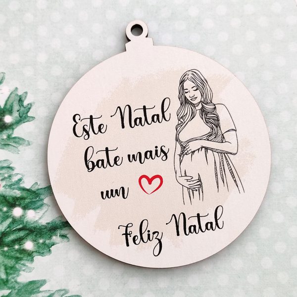 Bola de Natal em mdf- "este Natal bate mais um coração" 8 cm