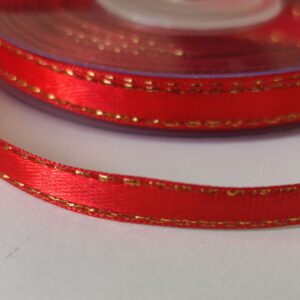 Fita de cetim com lurex- 6 mm- vermelho/dourado