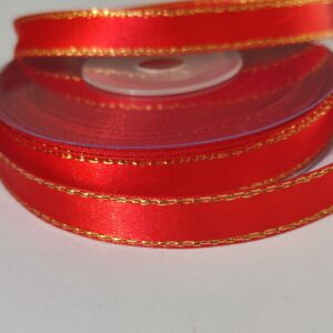 Fita de cetim com lurex- 10 mm- vermelho/dourado