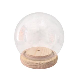 Campânula em vidro com base em madeira "Bola" 8x10 cm
