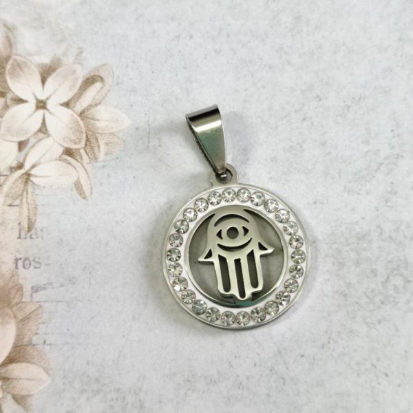 Medalha em aço inoxidável-Mão de Fátima