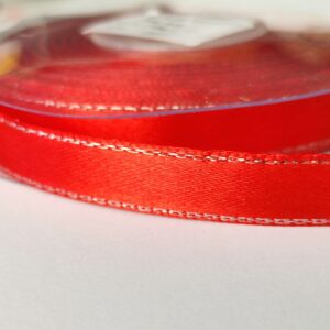 Fita de cetim com lurex- 10 mm- vermelho/prateado