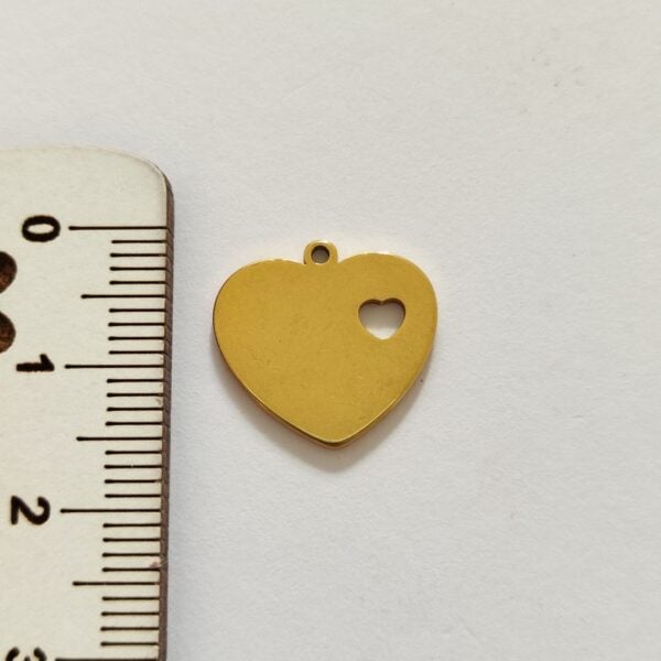 Pendente coração em aço inoxidável dourado- 15 mm