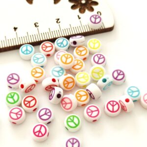 Aplique em acrílico com furo -Símbolo da paz cores mix-6mm