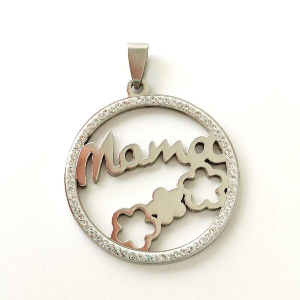 Medalha em aço inoxidável com zircónias- MAMÁ