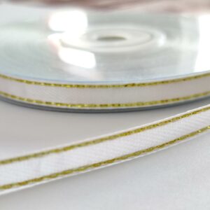 Fita de cetim com lurex- 6 mm- branco/dourado