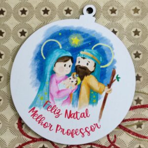 Bola Feliz Natal em MDF-8 CM.  "Melhor professor"