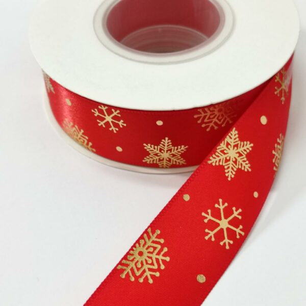 Fita de cetim -25 mm- vermelho com estampado dourado-MT