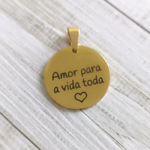 Medalha em aço inoxidável dourado-amor para a vida toda
