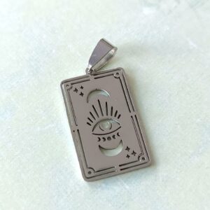 Medalha em aço inoxidável prateado - olho solar