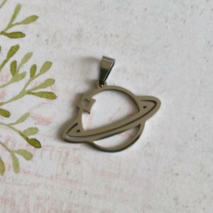Medalha em aço inoxidável prateado -planeta
