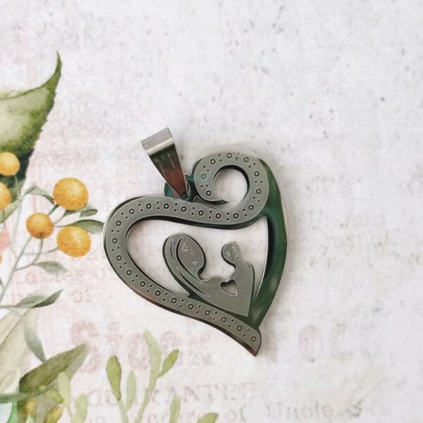 Medalha em aço inoxidável prateado -Coração amor de mãe