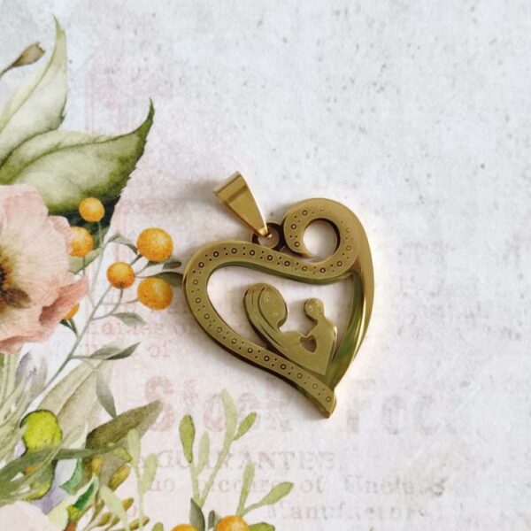 Medalha em aço inoxidável dourado -Coração amor de mãe