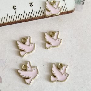 Pendente pomba metálico com esmalte Rosa - 15 mm (15 unid)
