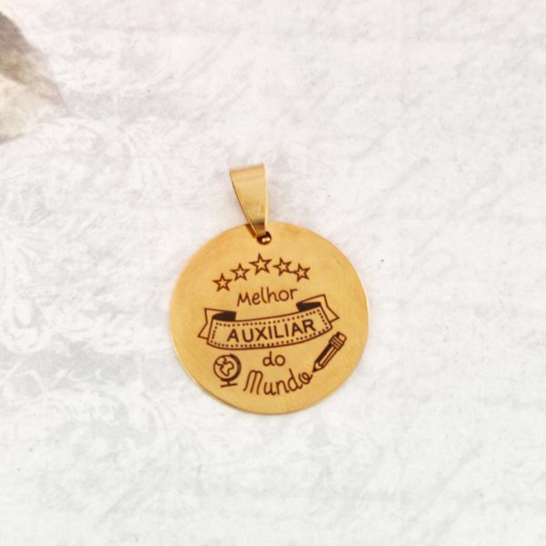 Medalha em aço inoxidável-Melhor auxiliar do mundo - Dourado