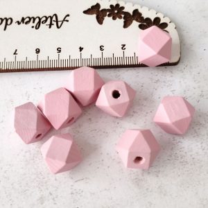 Contas em madeira octogonal -rosa -14 mm