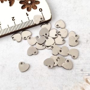 Pendentes em aço inoxidável-Terminais corações prateados