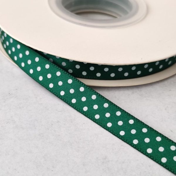 Fita cetim com bolinhas 10mm-verde