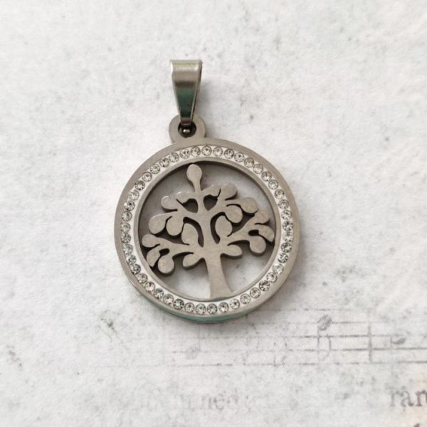 Medalha em aço inoxidável- Árvore com brilhantes