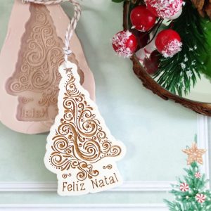 Molde em silicone -Pinheiro arabescos Feliz Natal