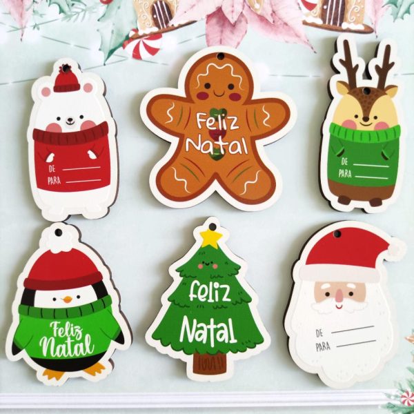 Etiquetas de natal em mdf (pack 6 unid)