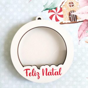 Bola moldura Feliz Natal em MDF-7,5 CM