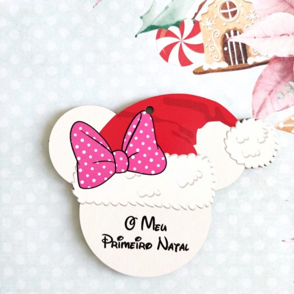 Bola "O meu primeiro Natal" com laço rosa