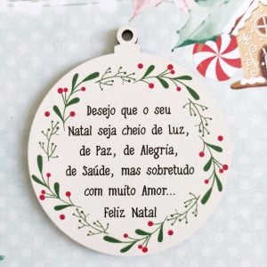 Bola de Natal em mdf- "Desejos de Natal" 8 cm