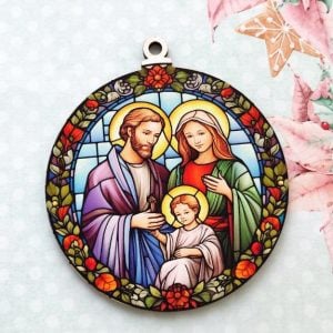 Bola de Natal em mdf - Presépio (estilo vitral)