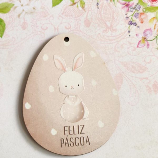 Placa em mdf ovo - Feliz Páscoa (beje)