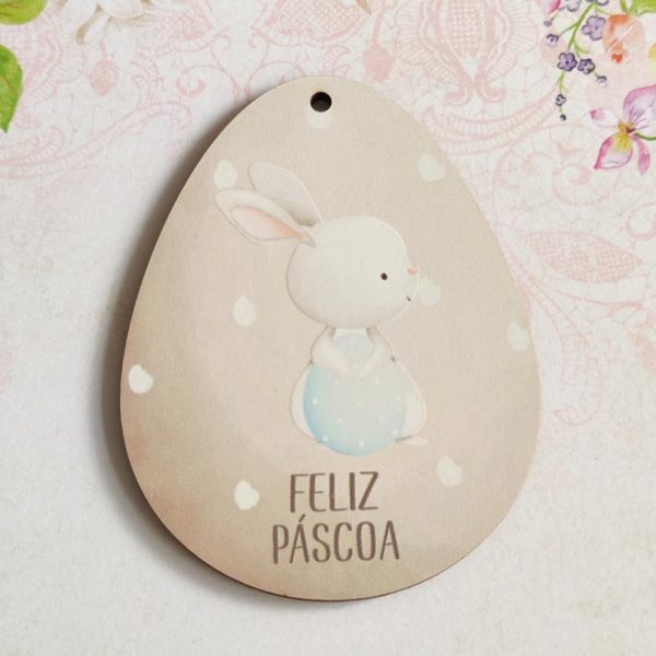 Placa em mdf ovo - Feliz Páscoa (azul)