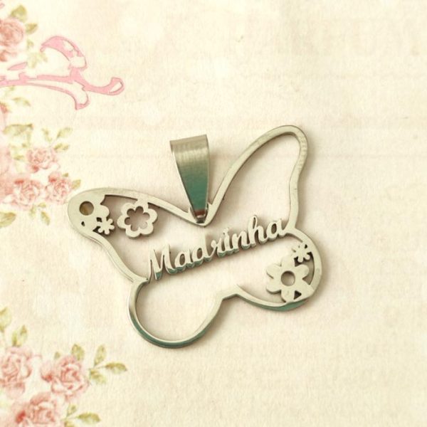 Medalha em aço inoxidável - Madrinha (Borboleta) - Prateado