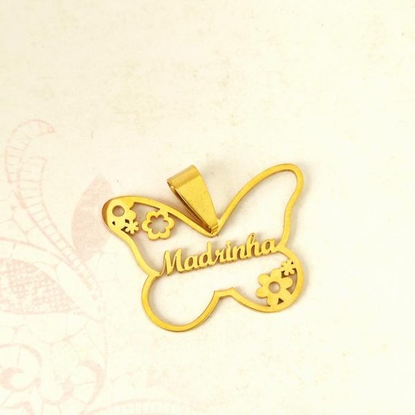 Medalha em aço inoxidável - Madrinha (Borboleta) - Dourado