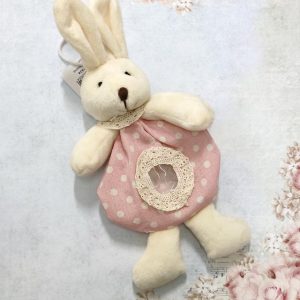 Saco em tecido com coelho (bolinhas) - Rosa