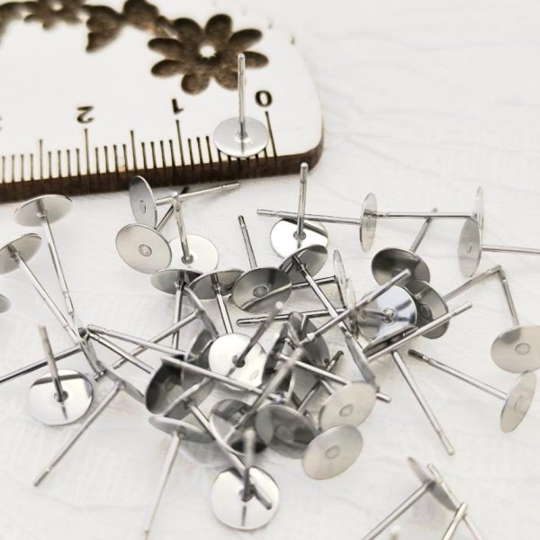 Bases para brincos em aço inoxidável - 6 mm - Prateado