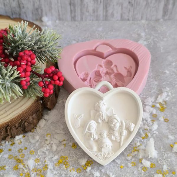Molde em silicone -Base coração com Presépio