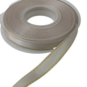 Fita cetim creme brilhante c/ lurex dourado - 10mm