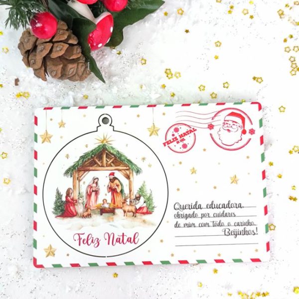 Postal com Bola destacável - Feliz Natal - Educadora