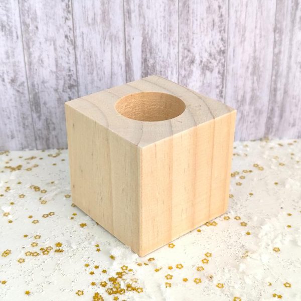 Base de madeira para vela - 7x7x7 cm