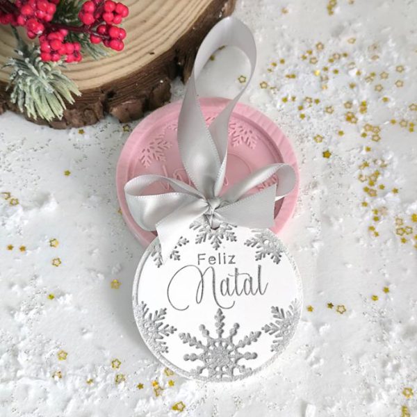Molde em silicone, Feliz Natal -Flocos