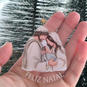 Bola em acrílico - Sagrada Família - Feliz Natal