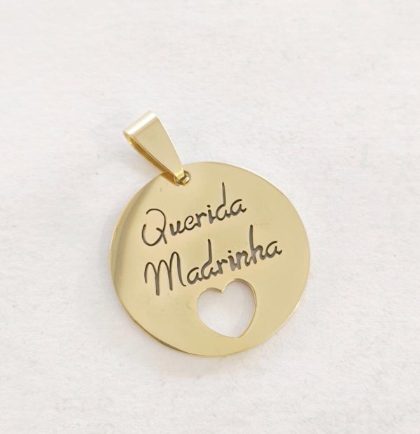 Medalha em aço inoxidável - Querida Madrinha (dourado)