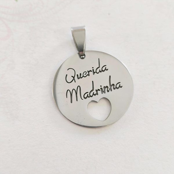 Medalha em aço inoxidável - Querida Madrinha (prateado)
