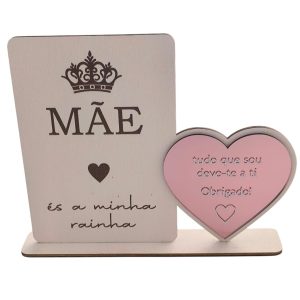 Placa em madeira com base com coração em acrílico-Mãe