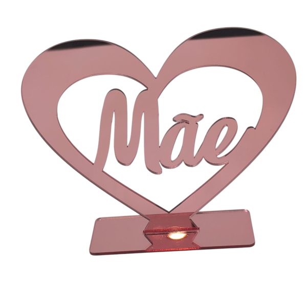 Coração em acrílico rosa -Mãe