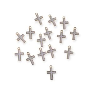 Pendente cruz metálico com esmalte Branco- 15 mm (15 unid)